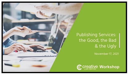 self-publishing services workshop ad features many hands working at a desktop